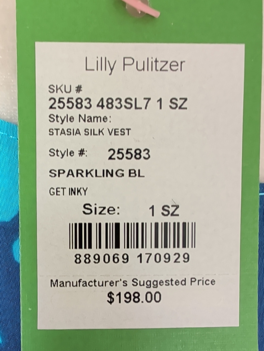 Lilly Pulitzer Stasia Silk Sparkling Blue Get Inky Vest OS Blue Turquoise - Picture 5 of 15